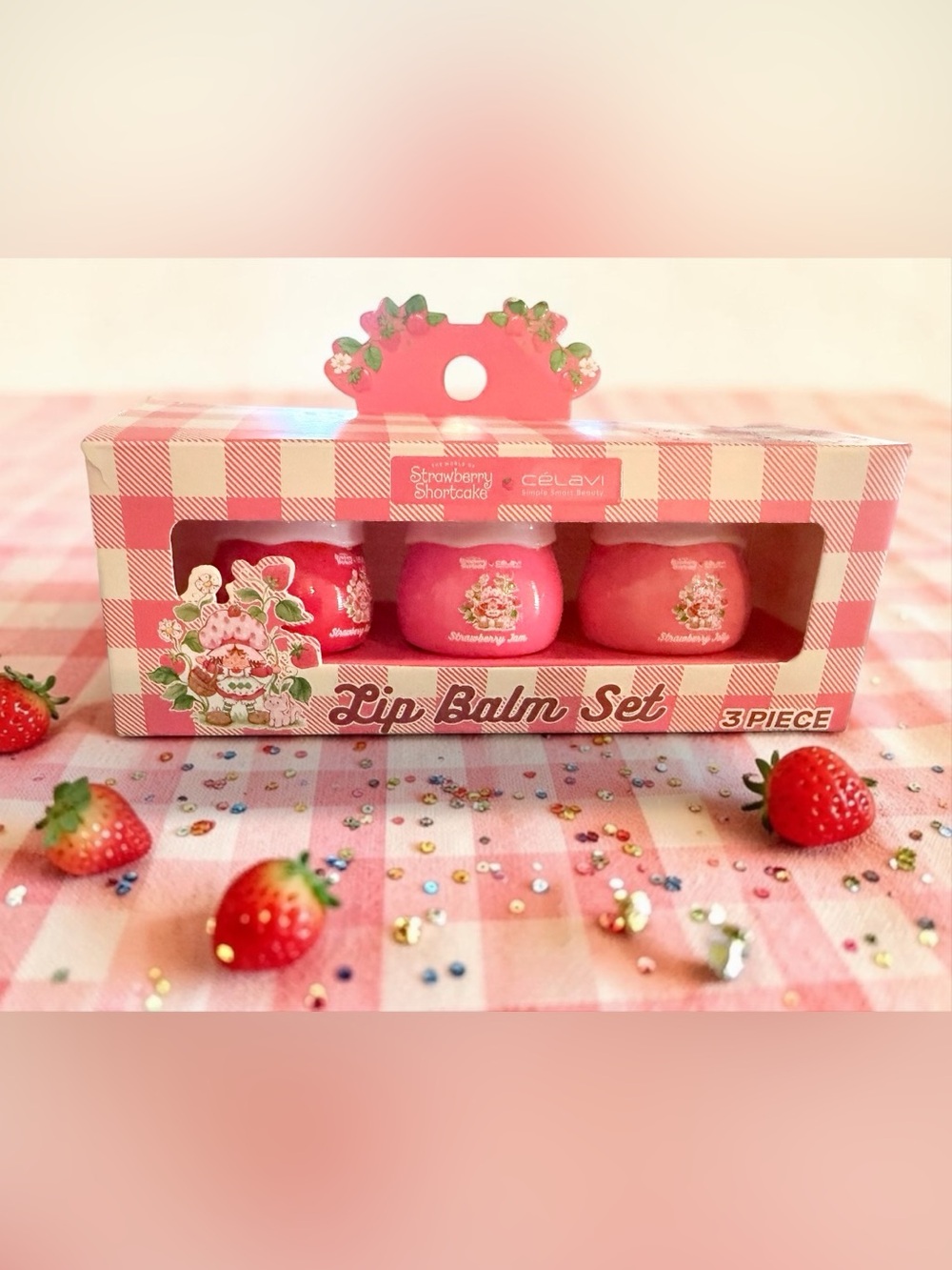Strawberry Shortcake 3-Piece Lip Balm Set Strawberry Scent New